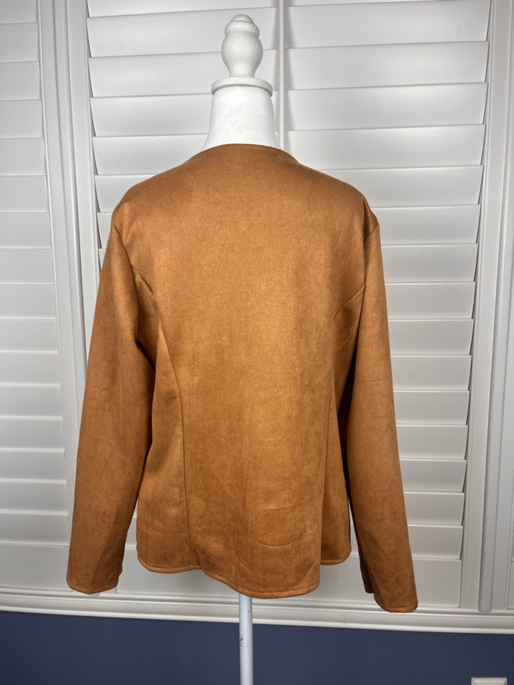 Women's Open-Front faux Suede Jacket Tan size M western minimalist - Picture 3 of 9